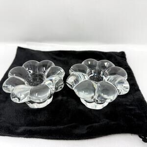 Heisey Crystalite Glass Candle Holders Pair Floral Vintage 1950s